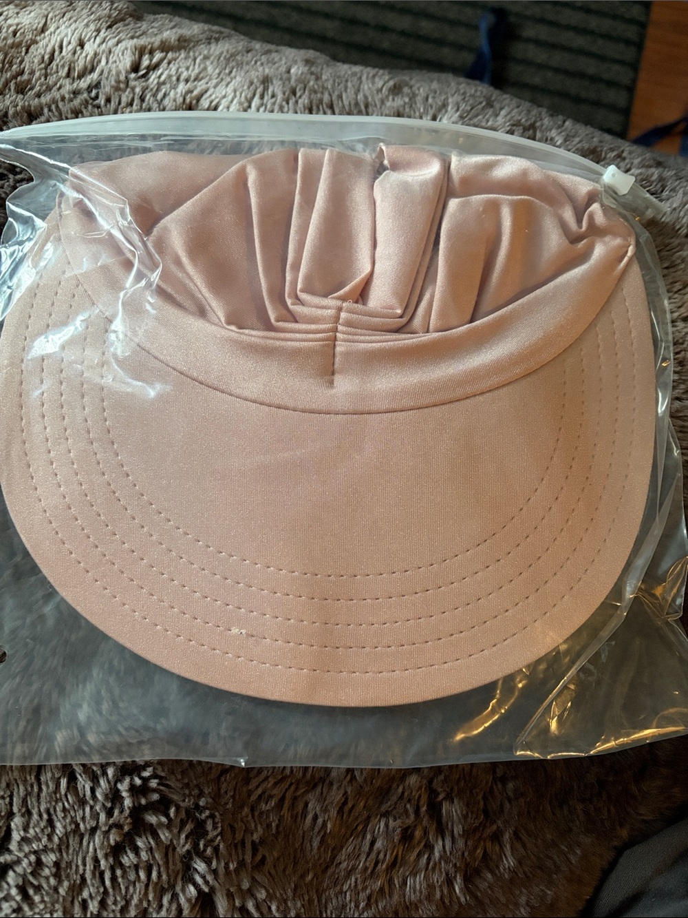 Satin Ruched Visor in Blush Pink